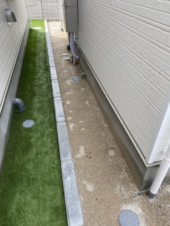 新築にて防草シート・砂利敷き・人工芝敷き